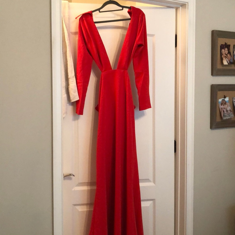 Red open backed gown